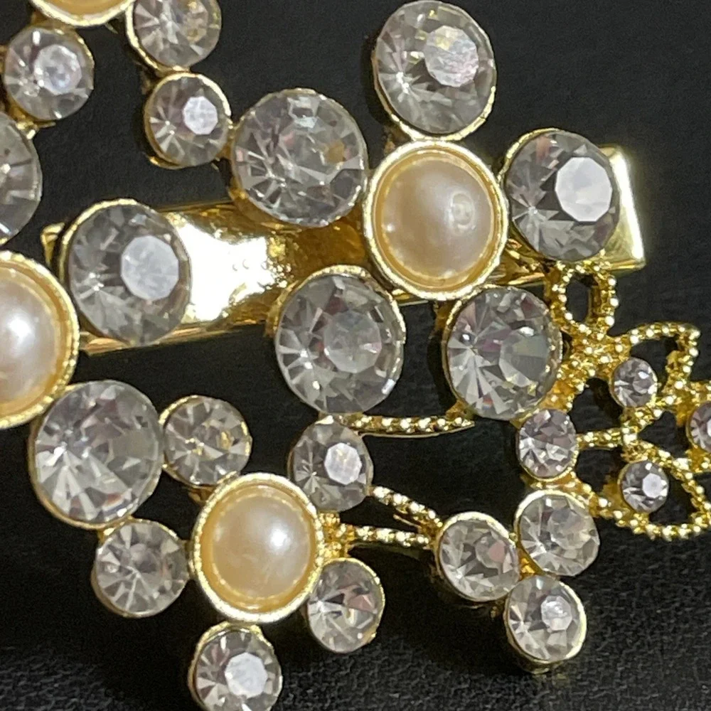 Rhinestone Floral Clip Gold Tone for Hair Dress‎ Scarf Flower Faux Pearl